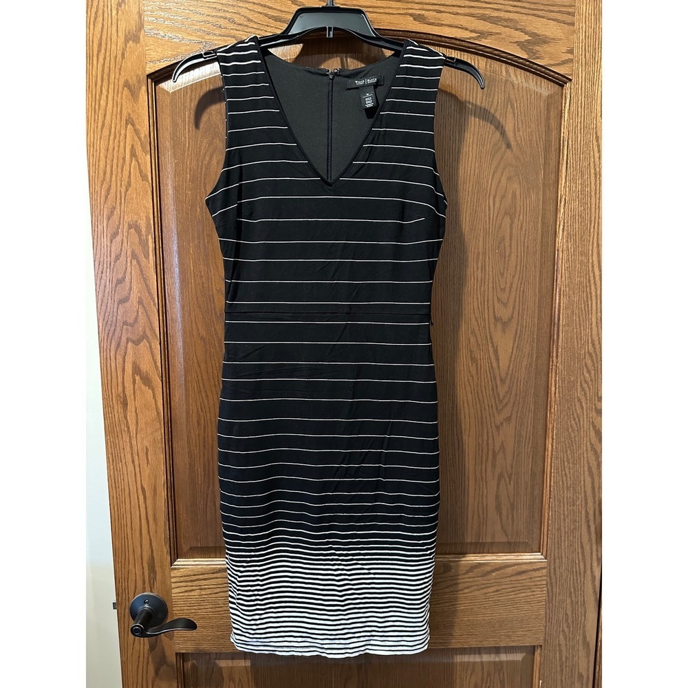 Sleeveless Black & White Striped Midi Dress